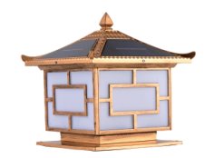 Solar pillar light with flying-eaves cap, cross-bar panel, aluminium body, 250 mm, Weichun Lighting