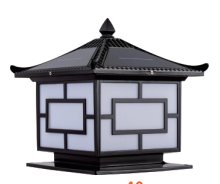 Solar pillar light with flying-eaves cap, cross-bar panel, aluminium body, 300 mm, Weichun Lighting