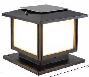 Solar pillar light with flat cap, pitched roof, aluminium body, 200 mm, Weichun Lighting