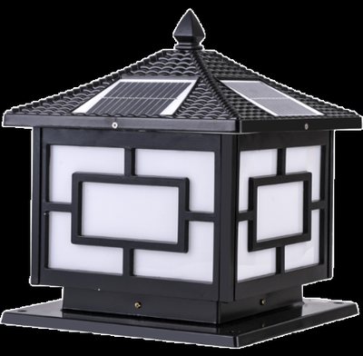 Solar pillar light with glazed-tile cap, cross-bar panel, aluminium body, 250 mm, Weichun Lighting