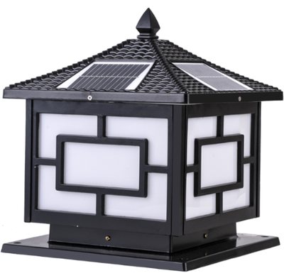Solar pillar light with sunlit-mountain motif, ABS body, 200 mm, Weichun Lighting